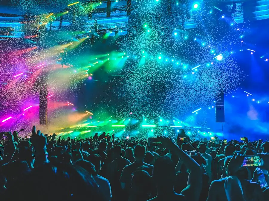 Laser show over a dance floor